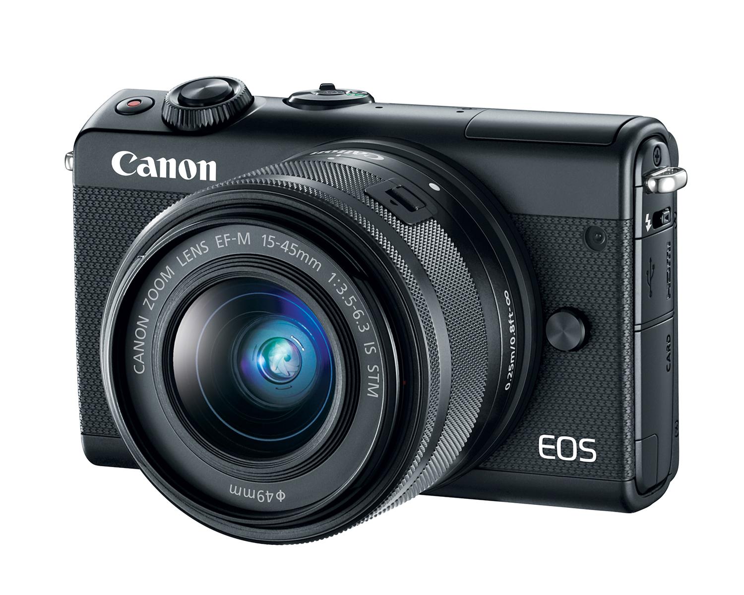 Canon EOS M100 Camera - Black with EF-M 15-45mm 3Q