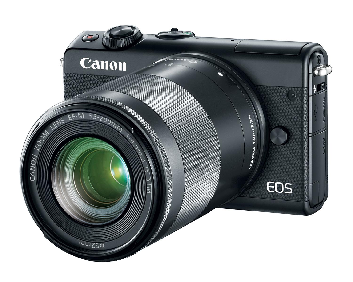 Canon EOS M100 Camera - Black with EF-M 55-200mm 3Q