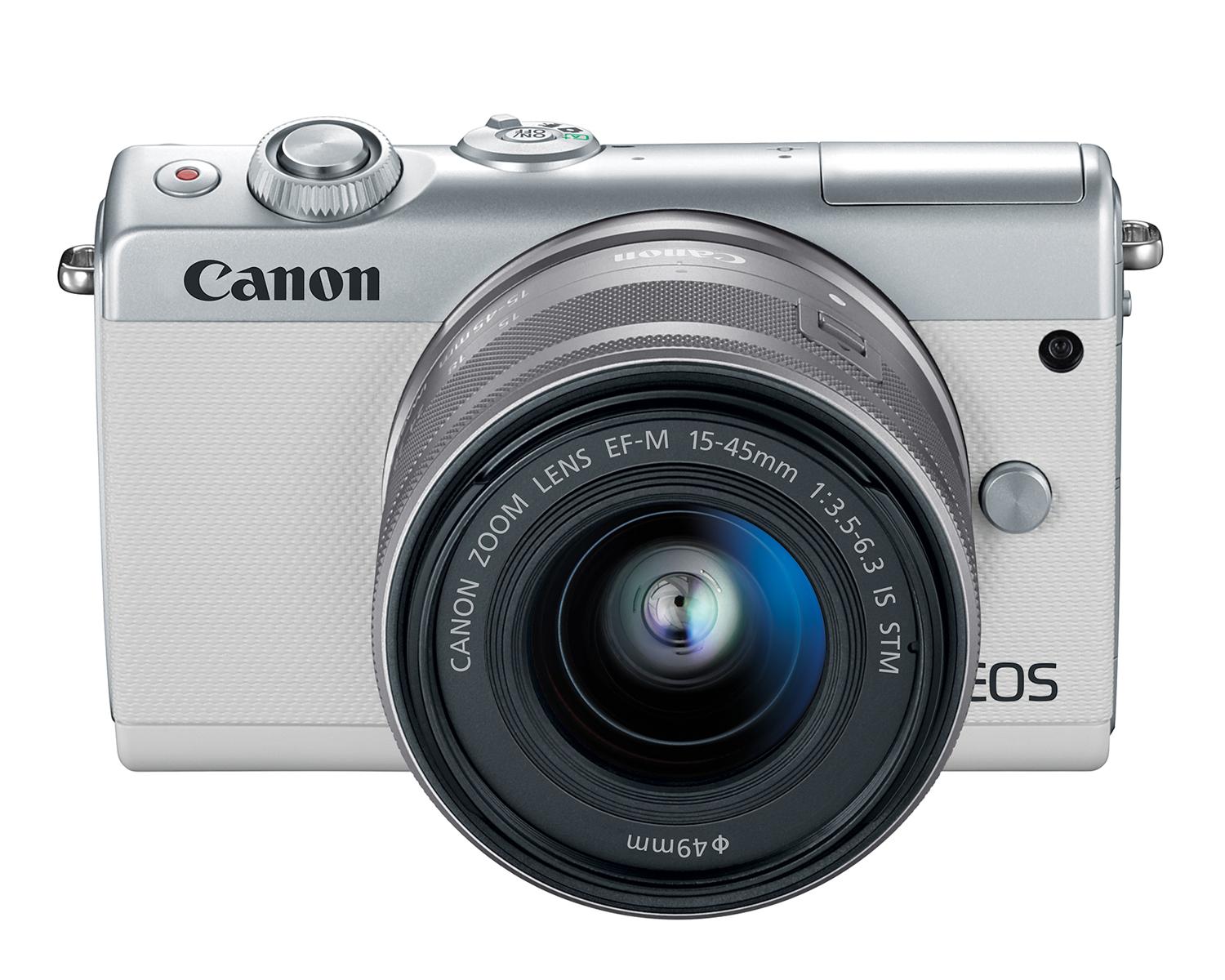 Canon EOS M100 Camera - White with EF-M 15-45mm Top Front